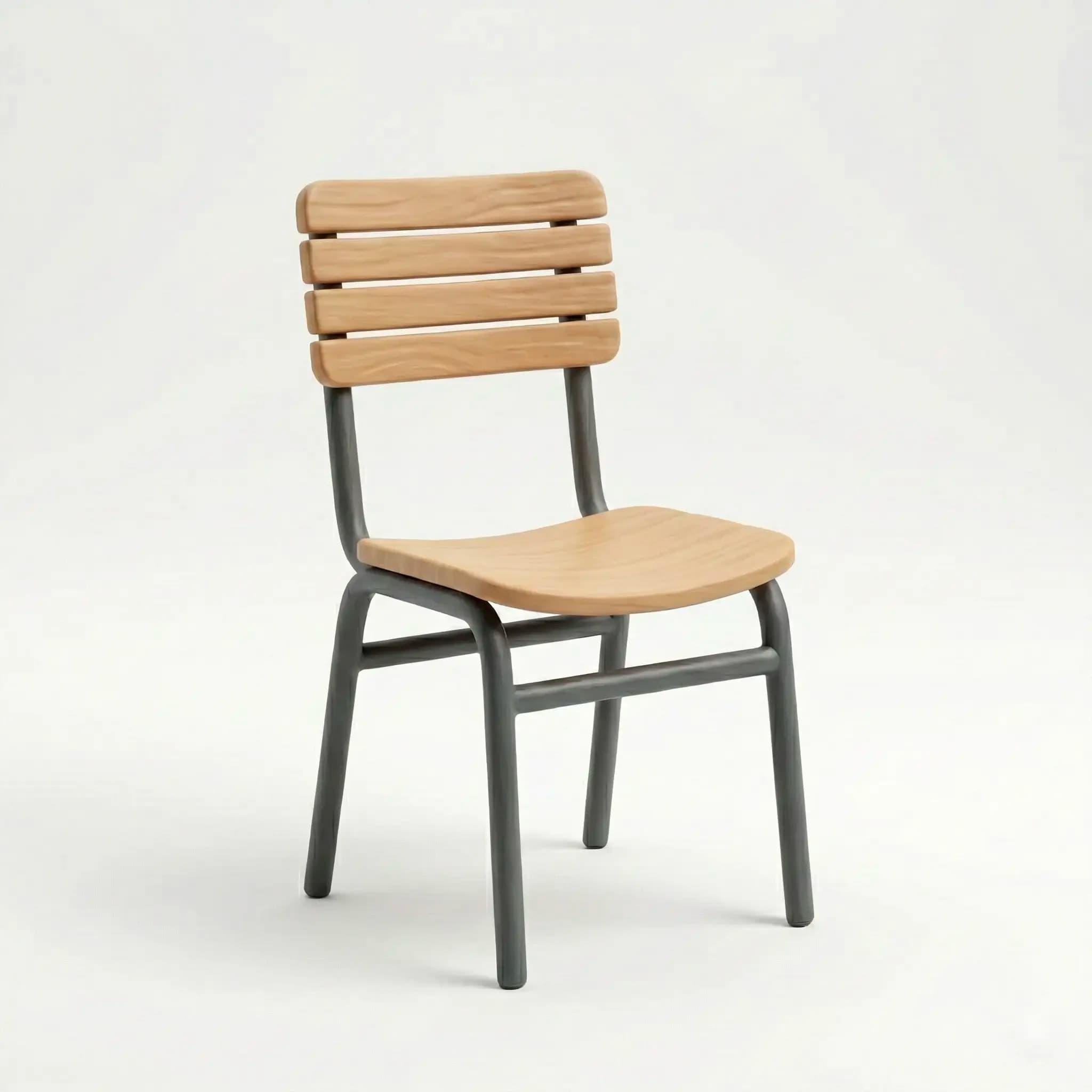 Wood and metal chair on a light background.